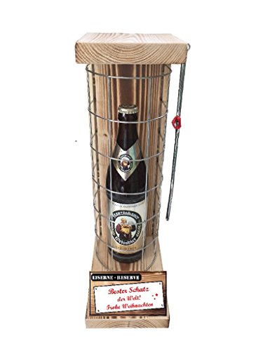 Weihnachten Geschenk für Schatz Franziskaner Weissbier Eiserne Reserve Gitter incl. Notsäge Text rot Bester Schatz der Welt Frohe Weihnachten Bier (1 x 0.5 l) von Genial-Anders