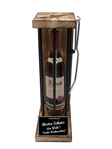 Weihnachten Geschenk für Schatz Asbach Uralt Eiserne Reserve Black Edition incl. Notsäge Text s/w Bester Schatz der Welt Frohe Weihnachten Brandy (1 x 0.70 l) von Genial-Anders