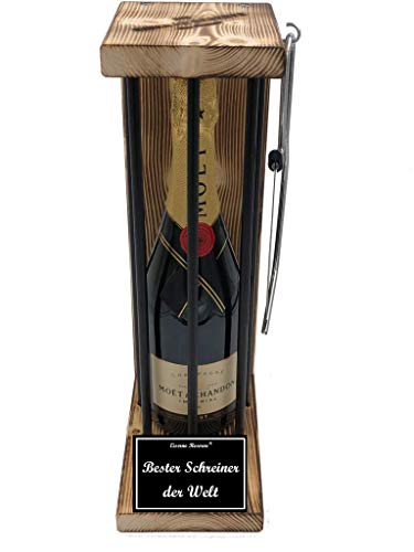 Moet Schreiner Geschenke für Männer - Geschenk für Schreiner Eiserne Reserve Black Edition incl. Notsäge Text s/w Bester Schreiner der Welt Champagner (1 x 0.75 l) von Genial-Anders