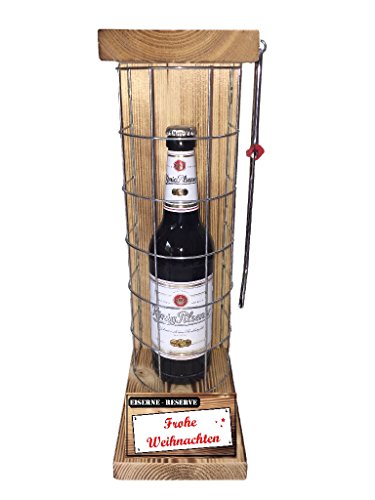 Geschenk Weihnachten Mann Frau Freund Freundin König Pilsener | Eiserne Reserve Gitter incl. Säge | Geschenk für Weihnachten | Bier | Text rot: Frohe Weihnachten von Genial-Anders