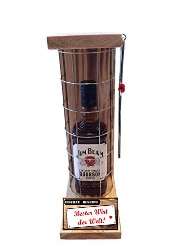 Jim Beam Geschenk für Wirt Wirtin Eiserne Reserve Gitter Text rot: Bester Wirt der Welt - Spirituosen Geschenkverpackung Bourbon Whisky (1 x 0.70 l) von Genial-Anders