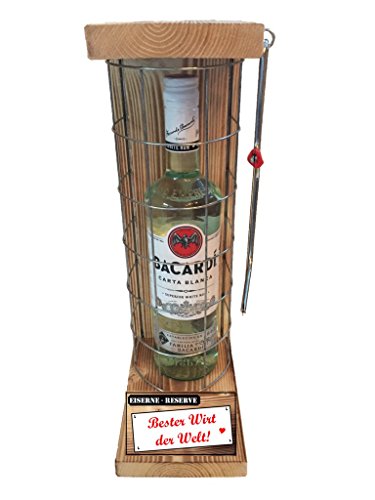 Bacardi Geschenk für Wirt Wirtin Eiserne Reserve Gitter Geschenkidee Text rot: Bester Wirt der Welt White Rum (1 x 700 ml) von Genial-Anders