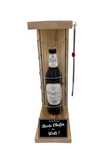 Bitburger Pils Geschenk für Chefin Geburtstag Weihnachten Eiserne Reserve Gitterkäfig BiergeschenkText s/w Beste Chefin der Welt Bier (1 x 0.5 l) von Genial-Anders