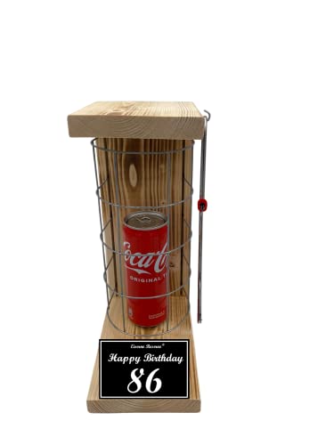 Cola Geschenk 86 Geburtstag Mann und Frau - Coca Cola Eiserne Reserve Gitterkäfig incl. Säge - witzige lustige Scherzartikel Geschenk-Idee für Männer Frauen -s- 86 HB von Genial-Anders