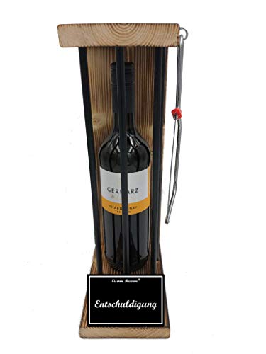 Eiserne Reserve Geschenk Weißwein Entschuldigung sorry Black Edition incl. Notsäge Text s/w Entschuldigung Wein (1 x 0.75 l) von Genial-Anders