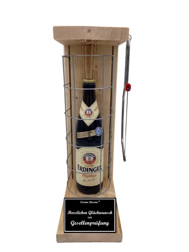 Erdinger Weißbier Geschenk Gesellenprüfung Erdinger - Eiserne Reserve Gitterkäfig Bier Biergeschenk s/w Herzlichen Glückwunsch zur Gesellenprüfung Bier (1 x 0.5 l) von Genial-Anders