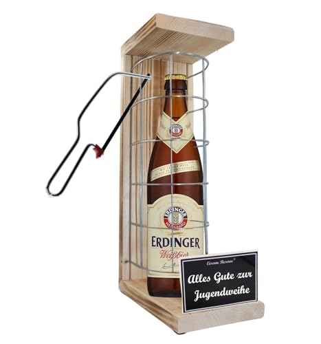 Erdinger Weißbier Geschenk Jugendweihe Erdinger - Eiserne Reserve Gitterkäfig Bier Biergeschenk s/w Alles Gute zur Jugendweihe Bier (1 x 0.5 l) von Genial-Anders