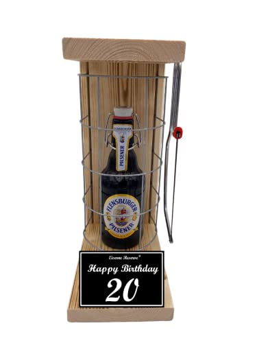 Flensburger Pils - Biergeschenke für Männer lustig 20 Geburtstag Eiserne Reserve Gitterkäfig Text s/w 20 Happy Birthday Bier (1 x 0.33l) von Genial-Anders