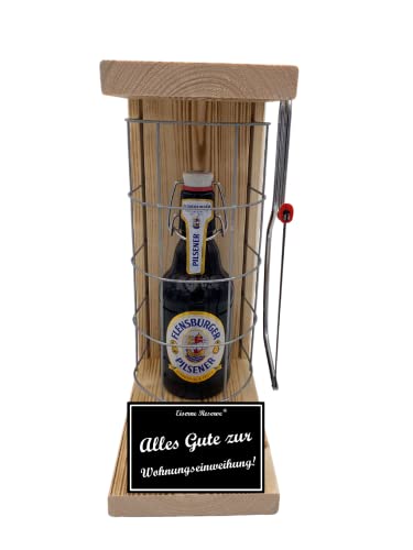 Flensburger Pilsener Geschenk Wohnungseinweihung Flensburger - Eiserne Reserve Gitterkäfig Biergeschenk s/w Alles Gute zur Wohnungseinweihung Bier (1 x 0.33 l) von Genial-Anders