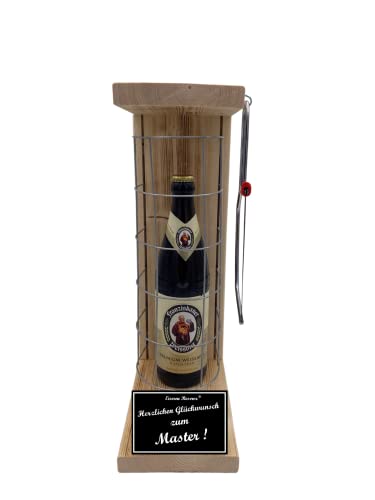 Franziskaner Weissbier Geschenk Master Franziskaner - Eiserne Reserve Gitterkäfig Bier Biergeschenk s/w Herzlichen Glückwunsch zum Master Bier (1 x 0.5 l) von Genial-Anders