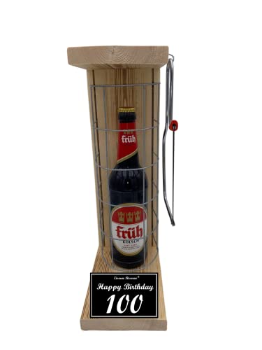 Früh Kölsch - Biergeschenke für Männer lustig 100 Geburtstag Mann Frau - Eiserne Reserve Gitterkäfig Text s/w 100 Happy Birthday Bier (1 x 0.5 l) von Genial-Anders