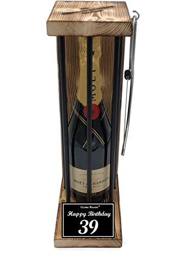 Moet Geschenkverpackung Geschenkset 39 Geburtstag Mann und Frau Eiserne Reserve Black Edition - Text s/w Happy Birthday 39 Geburtstag Champagner (1 x 0.75 l) von Genial-Anders