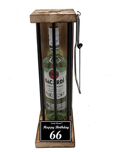 Bacardi Geschenk 66 Geburtstag Eiserne Reserve Black Edition Bacardi Carta Blanca Rum (1 x 0.7 l) incl. Säge -s- Happy Birthday 66 Geburtstag von Genial-Anders