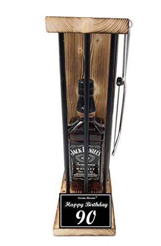 Happy Birthday 90 Geburtstag - Eiserne Reserve ® Black Edition mit Jack Daniels 0,70L incl. Säge - 90 Geburtstag Geschenk Idee für Männer & Frauen Geschenke zum 90 Geburtstag von Genial-Anders