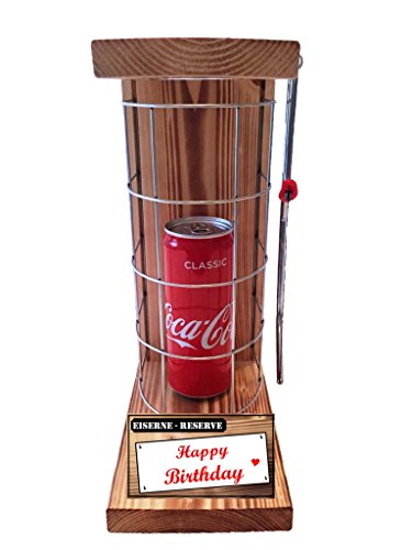 Happy Birthday - Eiserne Reserve Befüllung mit einer Dose Coca Cola 0,33L - Säge - Gitter - witziges Geburtstag Geschenk Mann und Frau , Geschenke zum Geburtstag von Genial-Anders