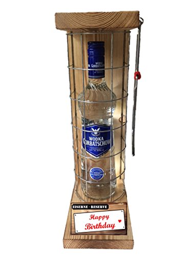 Wodka Gorbatschow Happy Birthday - Eiserne Reserve Gitter Text rot Geschenke zum Geburtstag Vodka (1 x 0.70 l) von Genial-Anders