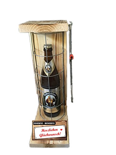 Franzianer Weissbier - Biergeschenke für Männer lustig Geburtstag Geschenke Eiserne Reserve Geschenk Gitter Text rot: Herzlichen Glückwunsch Bier (1 x 0.5 l) von Genial-Anders
