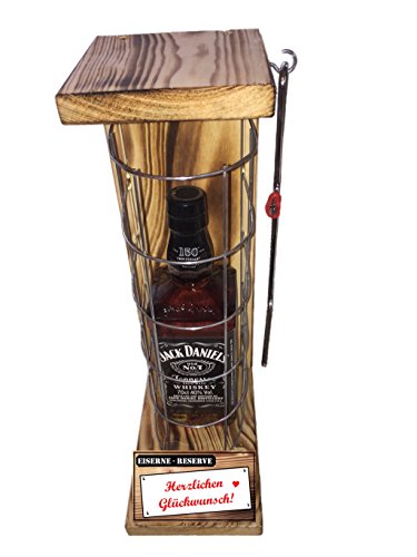 Whiskey J.Daniel Geschenkset Geburtstag Geschenkeee Eiserne Reserve Geschenk Gitter Text rot: Herzlichen Glückwunsch Bourbon Whisky (1 x 0.70 l) von Genial-Anders