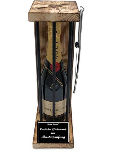 Moet Meisterprüfung bestanden Geschenk Eiserne Reserve Black Edition incl. Notsäge Text s/w Herzlichen Glückwunsch zur Meisterprüfung Champagner (1 x 0.75 l) von Genial-Anders