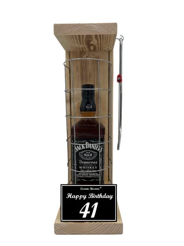 Whiskey J.Daniel Geschenk 41 Geburtstag Mann und Frau - Eiserne Reserve Gitterkäfig - Text s/w 41 Happy Birthday Bourbon Whisky (1 x 0.70 l) von Genial-Anders