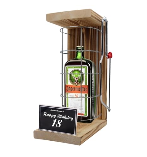 Jägermeister Geschenkee 18 Geburtstag Geschenke - Eiserne Reserve Gitterkäfig Text s/w 18 Happy Birthday Geschenkidee Kräuter Likör (1 x 0.35 l) von Genial-Anders