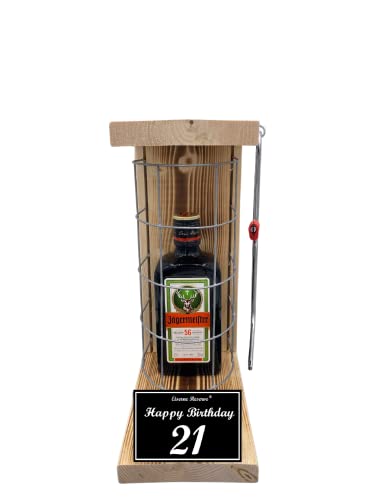 Jägermeister Geschenkee 21 Geburtstag Mann und Frau - Eiserne Reserve Gitterkäfig Text s/w 21 Happy Birthday Geschenkidee Kräuter Likör (1 x 0.35 l) von Genial-Anders