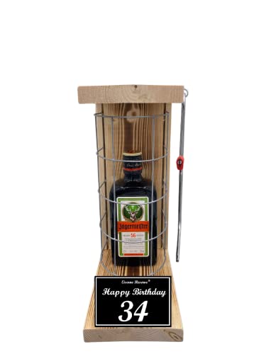 Jägermeister Geschenkee 34 Geburtstag Geschenke - Eiserne Reserve Gitterkäfig Text s/w 34 Happy Birthday Geschenkidee Kräuter Likör (1 x 0.35 l) Jägermeister Geschenkee 34 Geburtstag Geschenke - Eiserne Reserve Gitterkäfig Text s/w 34 Happy Birthday Geschenkidee Kräuter Likör (1 x 0.35 l) von Genial-Anders