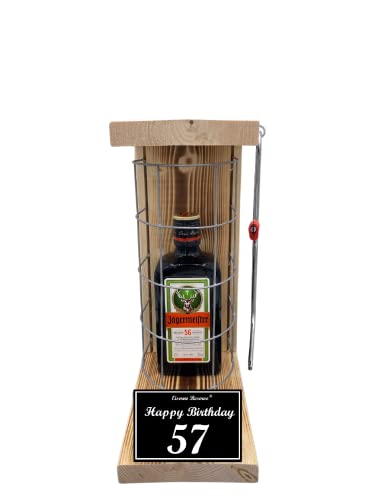 Jägermeister Geschenkee 57 Geburtstag Mann und Frau - Eiserne Reserve Gitterkäfig Text s/w 57 Happy Birthday Geschenkidee Kräuter Likör (1 x 0.35 l) Jägermeister Geschenkee 57 Geburtstag Mann und Frau - Eiserne Reserve Gitterkäfig Text s/w 57 Happy Birthday Geschenkidee Kräuter Likör (1 x 0.35 l) von Genial-Anders