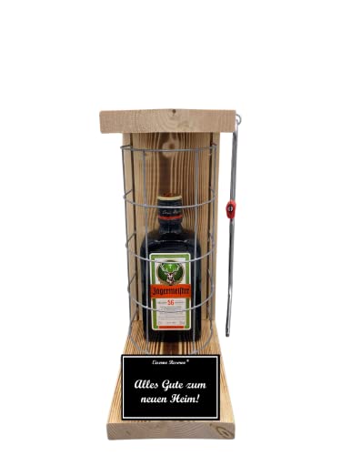 Jägermeister Geschenke zum neuen Heim Geschenkidee Eiserne Reserve Gitterkäfig Text s/w Alles Gute zum neuen Heim Geschenkidee Kräuter Likör (1 x 0.35 l) von Genial-Anders