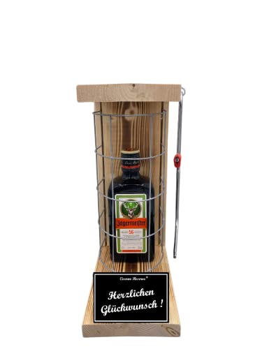 Jägermeister Glückwunsch Geschenk Geschenkidee Eiserne Reserve Gitterkäfig Text s/w Herzlichen Glückwunsch Geschenkidee Kräuter Likör (1 x 0.35 l) von Genial-Anders