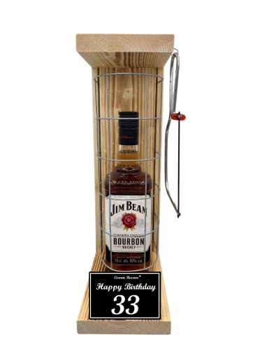 Jim Beam Geschenk 33 Geburtstag Eiserne Reserve Gitterkäfig Text s/w 33 Happy Birthday - Spirituosen Geschenkverpackung Bourbon Whisky (1 x 0.70 l) von Genial-Anders