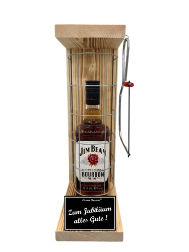 Jim Beam Geschenk zum Jubiläum Eiserne Reserve Gitterkäfig Text s/w Zum Jubiläum alles Gute - Spirituosen Geschenkverpackung Bourbon Whisky (1 x 0.70 l) von Genial-Anders