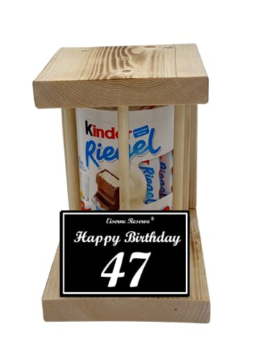 Kinder Riegel - Notfall Reserve - Holzstäbe - Happy Birthday 47 Geburtstagsgeschenk - witziges Geschenk zum 47. Geburtstag für Männer und Frauen -Die süße lustige Geschenkidee aus Holz von Genial-Anders