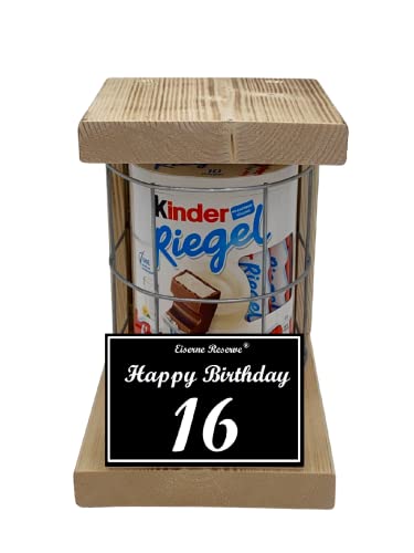 Kinder Riegel - Notfall Reserve - Metallgitter - (10 x 21 g) Happy Birthday 16 - Geschenk zum 16. Geburtstag von Genial-Anders