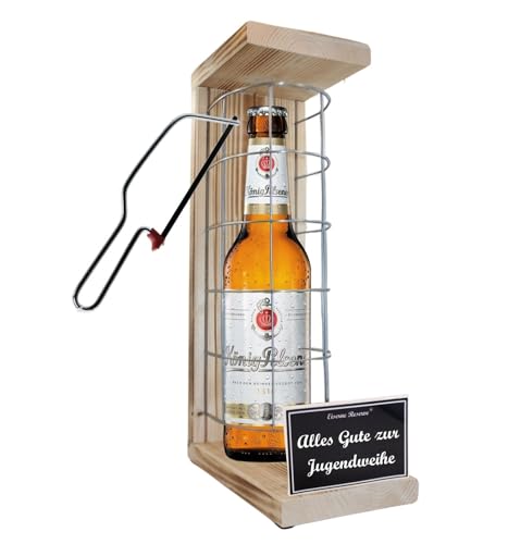 König Pilsener Geschenk JugendweiheKönig Pilsener - Eiserne Reserve Gitterkäfig Bier Biergeschenk s/w Alles Gute zur Jugendweihe Bier (1 x 0.5 l) von Genial-Anders