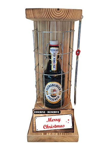 Merry Christmas | Eiserne Reserve Flensburger Geschenk incl. Säge | Gitter | lustiges Geschenk für Mutter Vater Bruder Schwester Geschenkidee für Weihnachten | Geschenkidee | Bier Geschenk von Genial-Anders