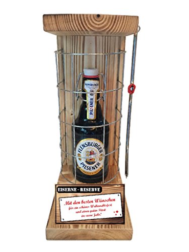 Weihnachten Geschenk Mitarbeiter Flensburger Pils Eiserne Reserve Gitter incl. Notsäge Text rot Mit den besten Wünschen ein schönes Weihnachtsfest... Bier (1 x 0.33 l) von Genial-Anders