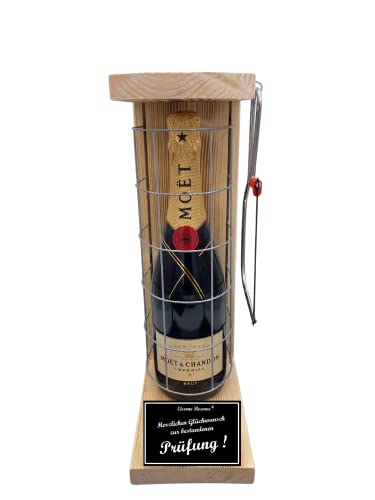 Moet Geschenk zur Prüfung - Eiserne Reserve Gitterkäfig incl. Notsäge Text s/w Herzlichen Glückwunsch zur bestandenen Prüfung Champagner (1 x 0.75 l) von Genial-Anders