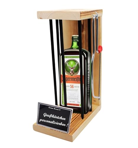 Personalisierte Geschenke für Männer Frauen Geschenkidee - Eiserne Reserve Black Edition Jägermeister Likör (1 x 0.35 l) incl. Notsäge - Geburtstag Hochzeit Abschied von Genial-Anders