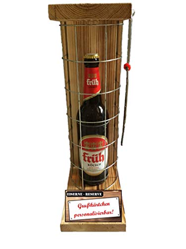 Personalisierte Geschenke für Männer Frauen Geschenkidee - Eiserne Reserve Gitter Text rot Früh Kölsch Bier (1 x 0.5 l) incl. Notsäge - Geburtstag Hochzeit Abschied von Genial-Anders