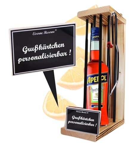 Personalisierte Geschenke Aperol Geschenkidee - Eiserne Reserve Black Edition Aperol Aperitivo (1 x 0.75 l) incl. Notsäge - Aperol Geschenke von Genial-Anders