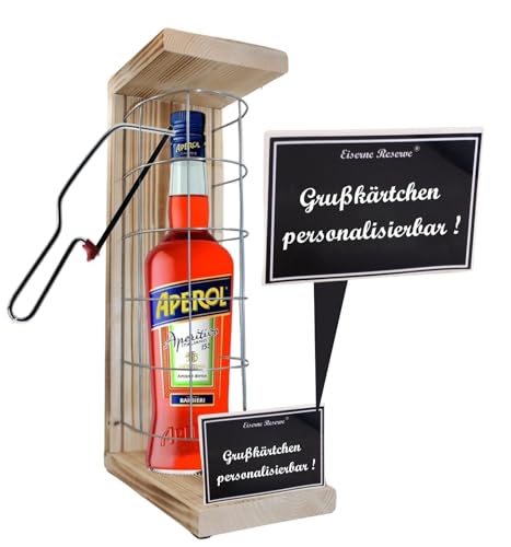 Personalisierte Geschenke für Männer Frauen Geschenkidee - Eiserne Reserve Gitterkäfig Aperol Aperitivo (1 x 0.75 l) incl. Notsäge - Aperol Geschenk von Genial-Anders