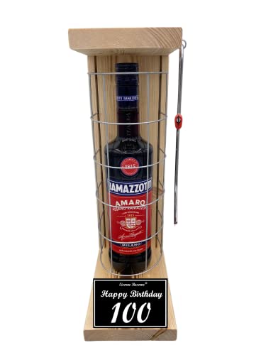 Ramazzotti Geschenk 100 Geburtstag - Eiserne Reserve Gitterkäfig Text s/w 100 Happy Birthday Kräuterlikör (1 x 0.70 l) von Genial-Anders