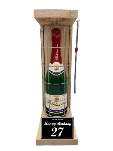 Eiserne Reserve Geschenk 27 Geburtstag Mann und Frau - Rotkäppchen Sekt Gitterkäfig incl. Notsäge - originelle Geschenkidee -s- 27 Happy Birthday Sekt (1 x 0.75 l) von Genial-Anders