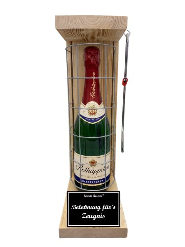 Eiserne Reserve Geschenk für Zeugnis Rotkäppchen Sekt Gitterkäfig incl. Notsäge lustige Männer und Frauen fürs Zeugnis -s- Belohnung für's Zeugnis Sekt (1 x 0.75 l) von Genial-Anders