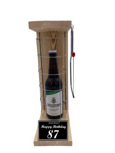 Veltins Geschenk 87 Geburtstag Geschenke - Veltins Pilsener Eiserne Reserve Gitterkäfig Biergeschenk Text s/w 87 Happy Birthday Bier (1 x 0.5 l) von Genial-Anders