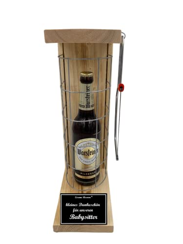 Warsteiner Pilsener Geschenk Babysitter Warsteiner - Eiserne Reserve Gitterkäfig Bier Biergeschenk s/w Kleines Dankeschön für unseren Babysitter Bier (1 x 0.5 l) von Genial-Anders