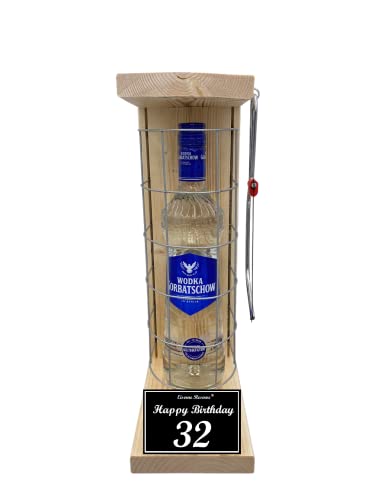 Wodka Gorbatschow Geschenk 32 Geburtstag Eiserne Reserve Gitterkäfig Geschenkset Text s/w 32 Happy Birthday Vodka (1 x 0.70 l) von Genial-Anders
