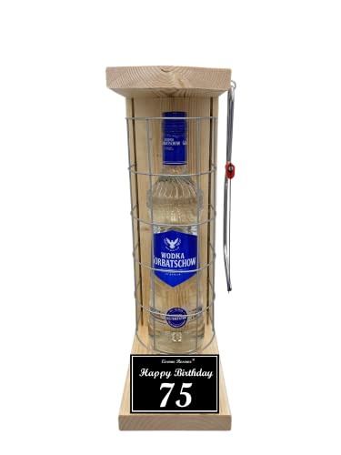 Wodka Gorbatschow Geschenk 75 Geburtstag Eiserne Reserve Gitterkäfig Geschenkset Text s/w 75 Happy Birthday Vodka (1 x 0.70 l) von Genial-Anders