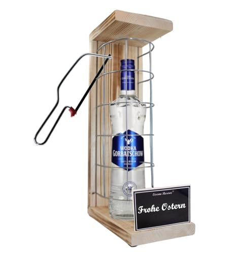 Wodka Gorbatschow Ostern Geschenke Erwachsene Geschenk zu Ostern Geschenkset - Eiserne Reserve Gitterkäfig Text s/w Frohe Ostern Vodka (1 x 0.70 l) von Genial-Anders